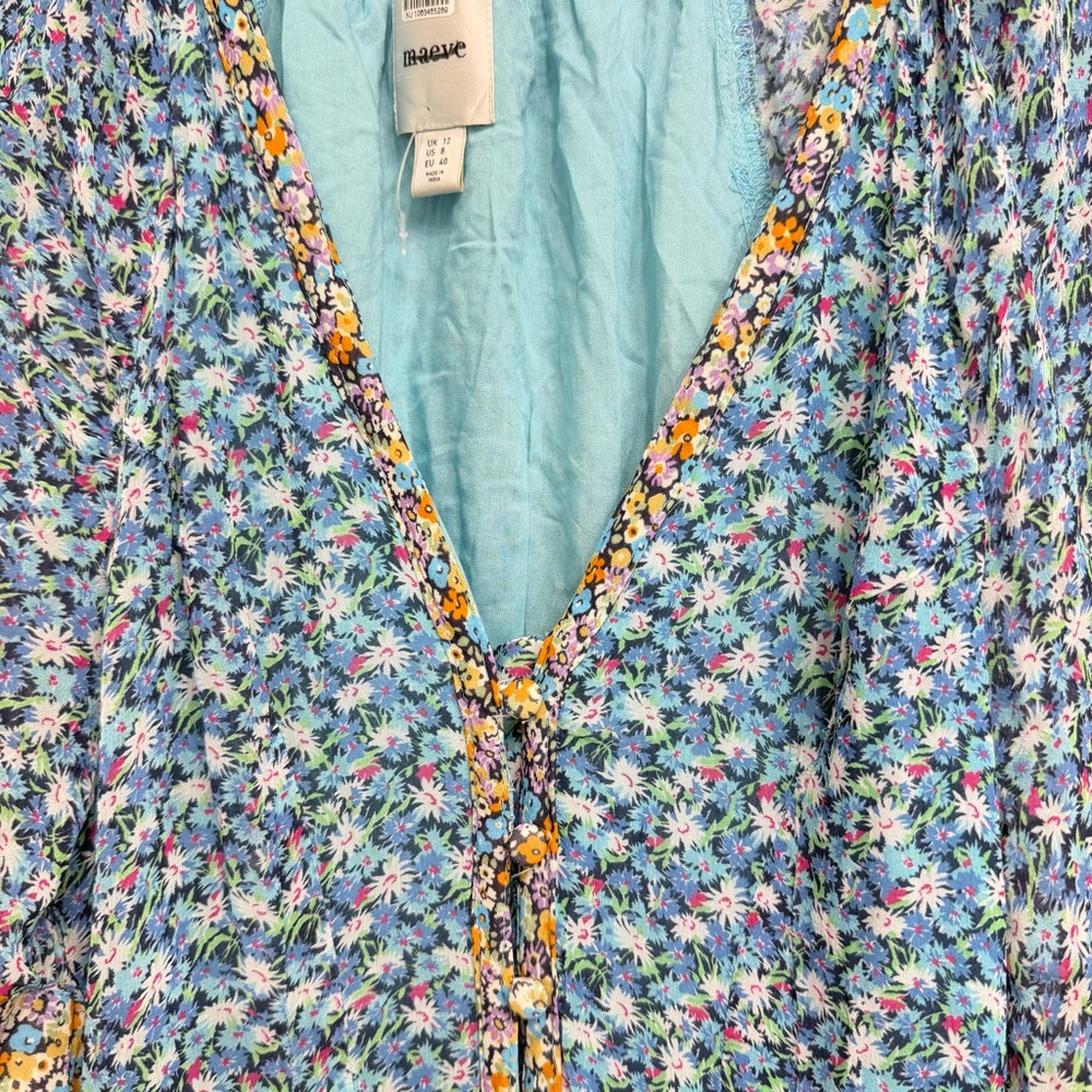 Anthro Maeve Floral Pleated Smocked Maxi Dress Boho Cottagecore 38670 - Picture 9 of 16